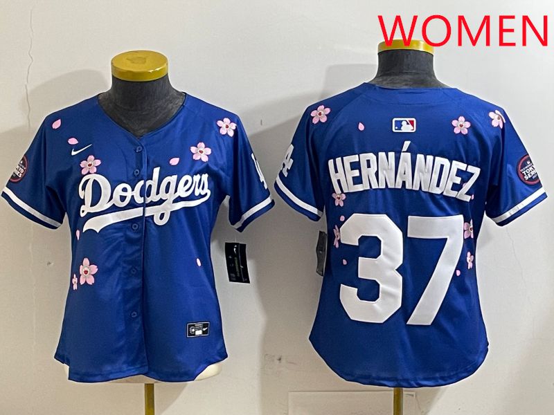 Women Los Angeles Dodgers #37 Hernandez Blue Sakura Edition 2025 Nike MLB Jersey style 1->women mlb jersey->Women Jersey